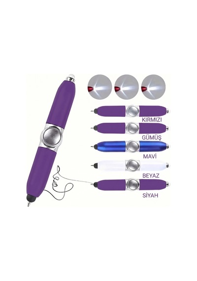 Led Işıklı 4 Ü 1 Arada Stylus Stres Çarklı Tükenmez Kalem Telefon Uyumlu Mor Mor