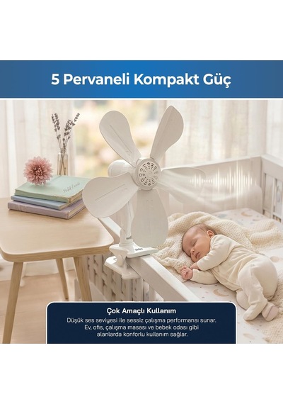 Sinbo Sf-7707 Klipsli Mini Vantilatör, Sessiz Fan, Güçlü Tutuşlu Klips, Ayarlanabilir Başlık, Masa Ve Bebek Yata