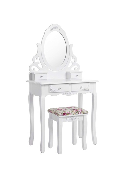 Songmıcs Makyaj Masası, Ayna Ve Tabure Ile Oyuk Makyaj Masası, 4 Çekmece, Eğim Koruması, Beyaz Rdt04w, 75 X 40 Cm Genel Songmıcs Makyaj Masası, Ayna Ve Tabure Ile Oyuk Makyaj Masası, 4 Çekmece, Eğim Koruması, Beyaz Rdt04w, 75 X 40 Cm Genel