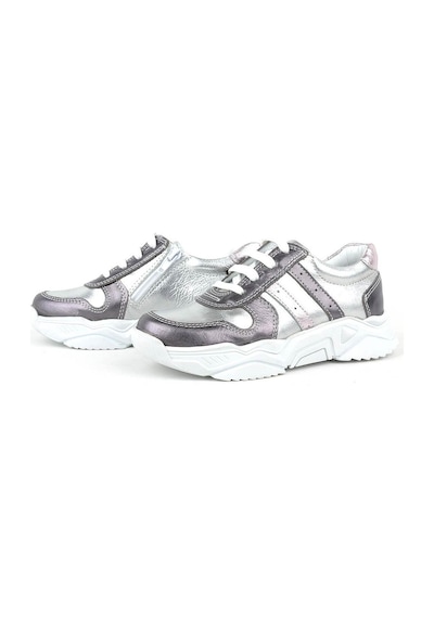 Hakiki Deri Platin Pembe Kalın Taban Kız Çocuk Sneakers Ayakkabı Platin