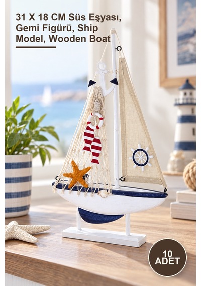 10 Adet Marin Ahşap Gemi Modeli 31 X 18 Cm Süs Eşyası, Gemi Figürü, Ship Model, Wooden Boat