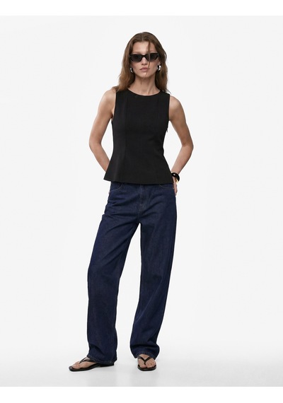 Koton Slim Fit Kolsuz Bisiklet Yaka Peplum Bluz Siyah 6sak60356pw