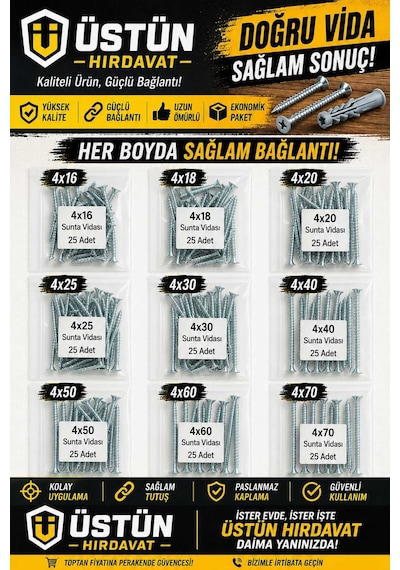 Sunta Vida Paketi 4x16 4x18 4x20 4x25 4x30 4x40 4x50 4x60 4x70 Diğer