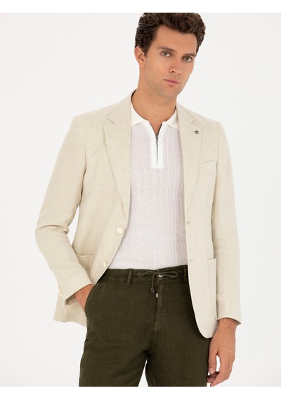 Cacharel Bej Slim Fit %100 Keten Ceket