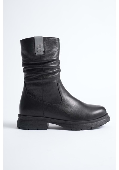 Analin Shoes Kadın Hakiki Deri İçi Kürklü Körüklü Bot Siyah