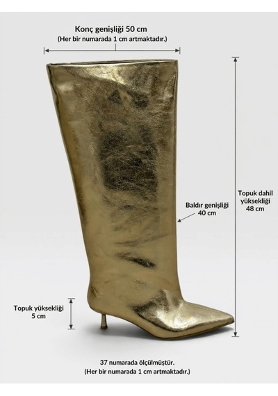 Erva'nın Butiği Gold Cilt Veray Xl Oversize Kalın Baldır 5 Cm Mini Topuk Çizme-6398