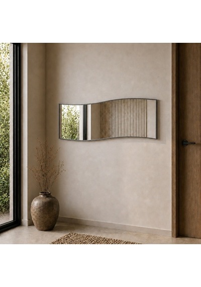 Modern Dalgalı Boy Aynası 40x120 Cm Organik Formlu Minimalist Dekoratif Duvar Aynası 2026 Trend Gri