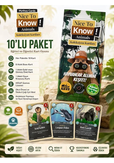 Mythos Cards Nice To Know Animals Koleksiyon Kartları 10'lu Paket Eğitici Ve Öğretici Kart Oyunu
