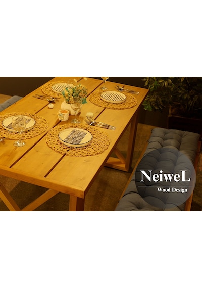 Neiwel Garden Dian Doğal Ahşap Banklı Bahçe Masa Takımı-120-220 Takım Açık Ceviz