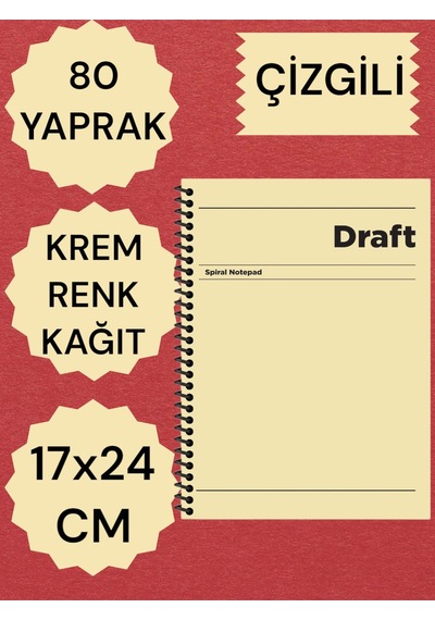 Çizgili 17x24 Cm Sert Kapak Not Defteri Krem Renk Kağıt 80 Yaprak Sarı