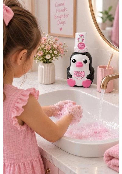 Sugar Candy Çilek Kokulu Doğal Vegan Çocuk Köpük El Sabunu Lumı 350 Ml Paraben İçermeyen Pembe Köpük