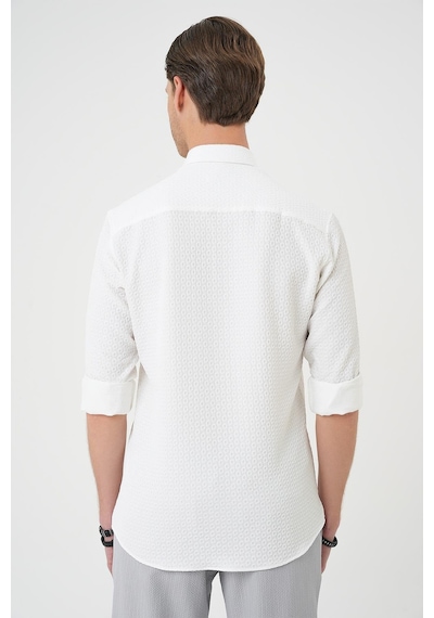 Efor Slim Fit Gofre Kumaş Desenli Kısa Kol Beyaz Gömlek G 1592 Beyaz