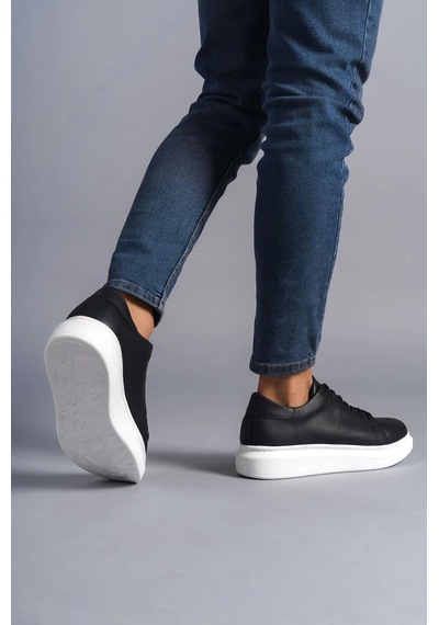 Slw151 Boost Bağcıklı Cilt Erkek Günlük Sneaker Ayakkabı Bt Siyah Siyah
