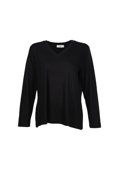 Faik Sönmez Kadın Oversize V Yaka Uzun Kol Minimalist T-shirt Siyah