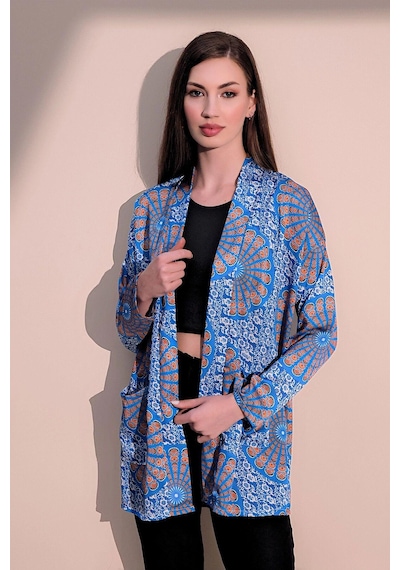 WeShaya Kadın Saks Etnik Desen Yeni Moda Saten Çift Cepli Salaş Kimono Ceket - Tesettüre Uygun Saks WeShaya Kadın Saks Etnik Desen Yeni Moda Saten Çift Cepli Salaş Kimono Ceket - Tesettüre Uygun Saks