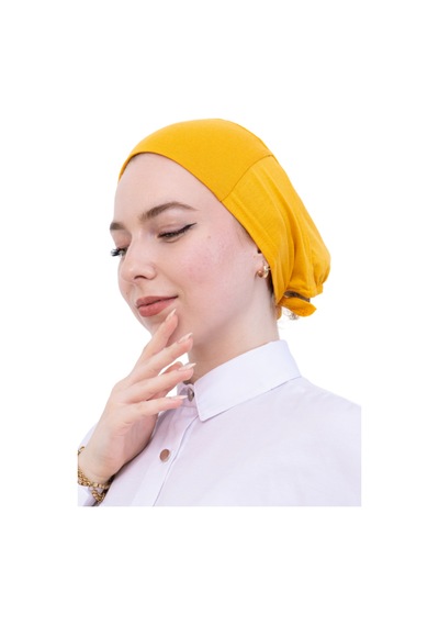 Modish Group Pratik Bone Pamuklu Tesettür İç Bone, Başörtüsü İçin Hazır Viskon Şapka, Namaz Günlük Kullanım İçin Sarı