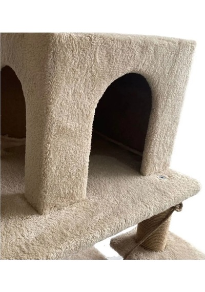 Reyo Pet Y01 Salıncaklı Yuvalı Lüx Kedi Tırmalama Oyun Evi Bej