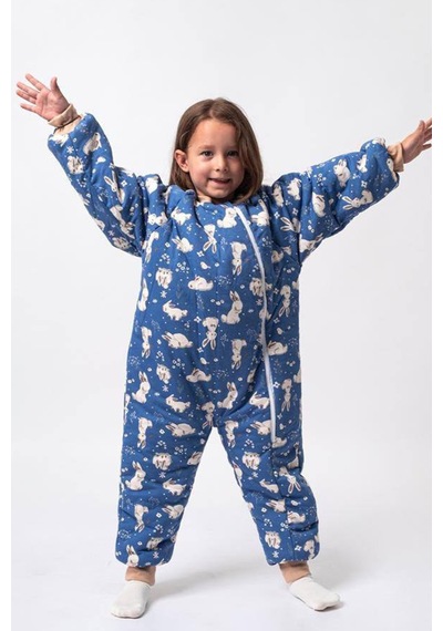 Babyhola 2.5 Tog Yorgan Gerektirmeyen Kalın Elyaf Dolgulu Çocuk Uyku Tulumu Pamuk Astarlı Unisex 6020 Lacivert