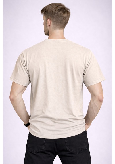 Herkesemoda The Now Baskı Detaylı Basic T-shırt Bej