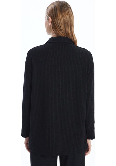 Lcwaıkıkı Classic Siyah Dokulu Oversize Kadın Gömlek Tunik