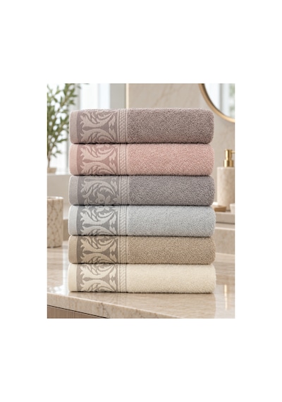 Sarmaşık Desenli Renkli Havlu 50x90 Cm 6 Lı Set %100 Pamuk - Çok Renkli
