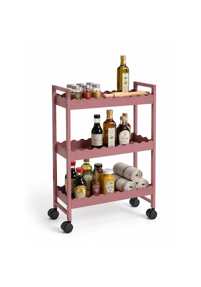 Servis Arabası Tekerlekli Mutfak Rafı Organizer Banyo Rafı 4000 Pembe
