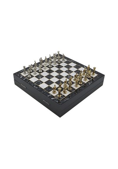 Gifthome Orta Boy Metal Roma İmparatorluğu Satranç Takımı Parlak Ve Mermer Desenli Sandıklı Mdf Tahtası 36x36x6 Cm.