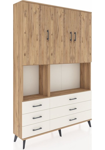 Arges Dolap 6 Raflı 6 Çekmeceli 3 Kapaklı 132x30x195 Çam-çam/... Çam