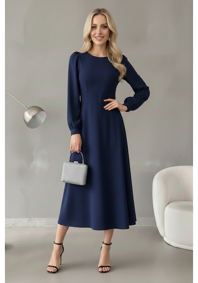 Defymoda Kadın Gün Boyu Rahat Midi Elbise Lacivert
