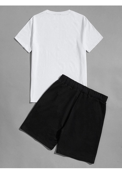 K Desen T-shirt Şort - Beyaz Siyah Alt Üst Kombin Şort Tişört Takım Baskılı Oversize Bisiklet Yaka Beyaz Siyah K Desen T-shirt Şort - Beyaz Siyah Alt Üst Kombin Şort Tişört Takım Baskılı Oversize Bisiklet Yaka Beyaz Siyah