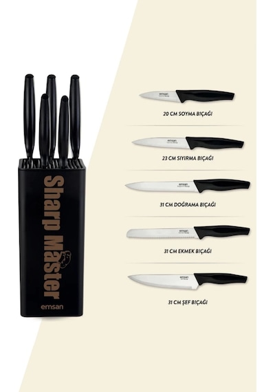 Emsan Sharp Master 6 Parça Bıçak Seti Siyah