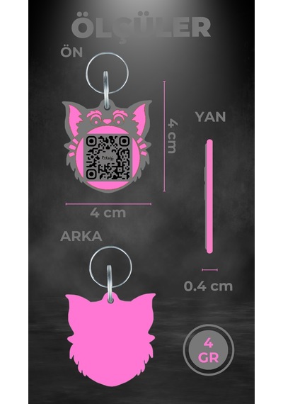 Petjoo 2.Nyan Cat Pembe-Gri Qr'lı Kedi Künyesi