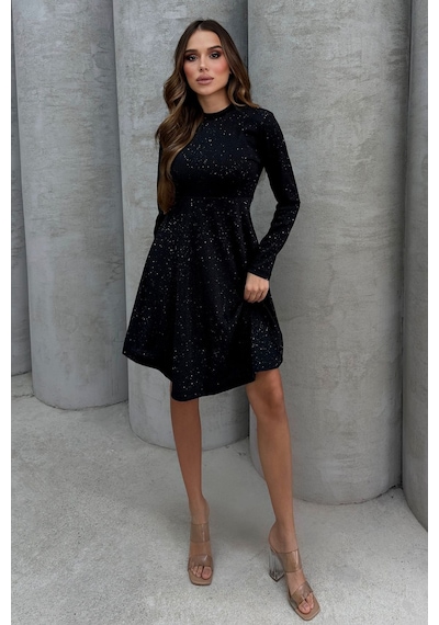 Lesa Wear Yumuşacık Likralı Simli Mini Gece Elbisesi Siyah
