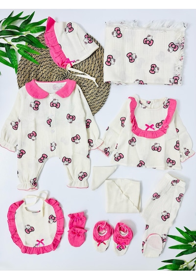 Alpbebe Bahrain Bears Organik Müslin 10 Parça Yenidoğan Set - Ekru Ekru