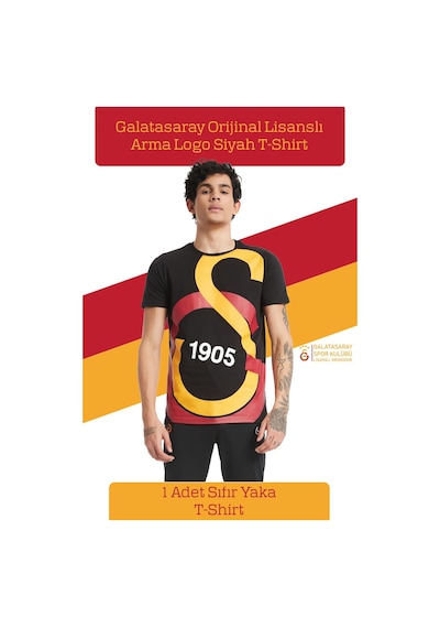 Galatasaray Lisanslı Büyük Logolu T-shirt Kişiye Özel Baskılı Ahşap Kutulu 099 Siyah