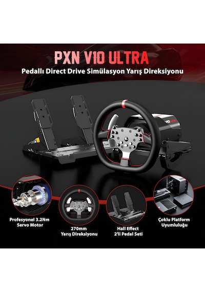 Pxn V10 Ultra Direct Drive Yarış Direksiyon Seti - 3.2nm Servo Motor - Pc, Ps4, Xbox Uyumlu