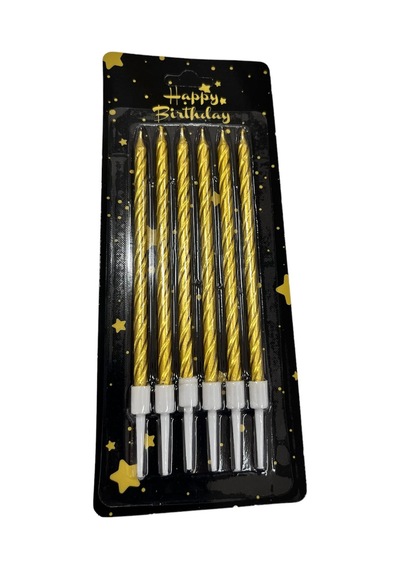 Spiral Gold İnce Mum 14 Cm 6 Lı