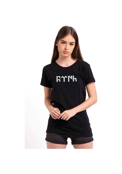 Göktürk Türk Baskılı Siyah Kadın Tshirt