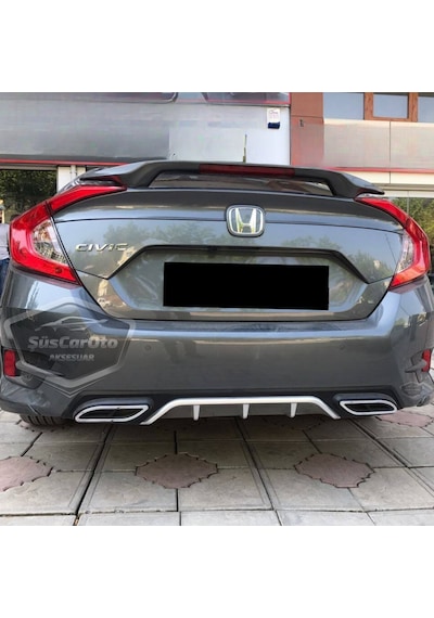 Honda Civic Fc5 2016-2021 Araca Özel Siyah Gri Arka Difüzör Tırnaklı Çift Kare Egzoz Çıkışlı Arka Tampon Eki İthal 1.sınıf 00 Şüscaroto Aksesuar