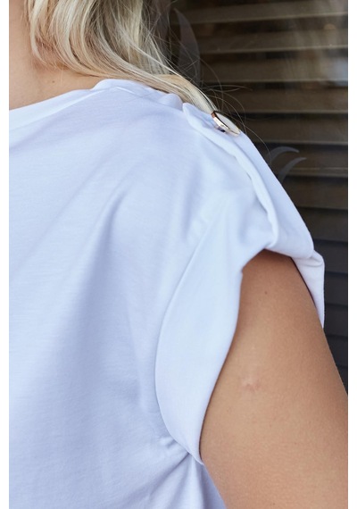 Jument Kadın Kaliteli Likrasız Span Kumaş Geniş Sıfır Yaka Duble Kollu Apoletli Düğmeli T-shirt Bluz-beyaz Beyaz Jument Kadın Kaliteli Likrasız Span Kumaş Geniş Sıfır Yaka Duble Kollu Apoletli Düğmeli T-shirt Bluz-beyaz Beyaz