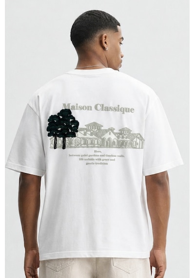 Respire Erkek Maison Baskılı Oversize T-shirt Ekru