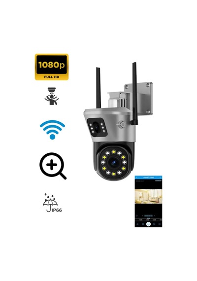 Full Hd 1080p Ip66 Wifi Akıllı Kamera Hareket Sensörlü I Nsan Takip Su Geçirmez 2+2mp Wifi İp Kamera