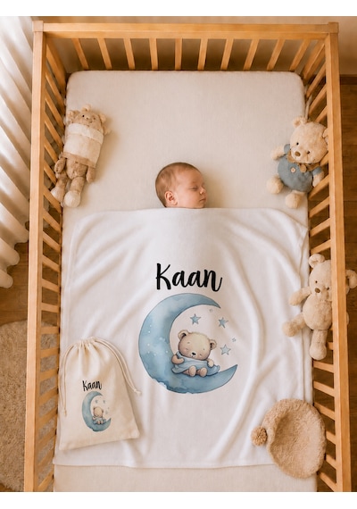 İsme Özel Erkek Bebek Battaniyesi %100 Pamuk 80x80 Cm Çift Kat Penye Ham Bez Kıyafet Kesesi Erkek Bebek Hediyesi 1071bk3x