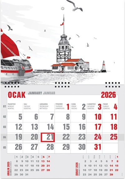 2026 Ekonomik Gemici Takvimi Denizci Duvar Takvimi 33 X 47,5 CM