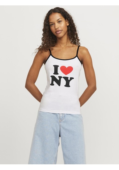 Jack & Jones Kadin Gögüs Baskili U Yaka Askili Bluz - Gigi - 12281214 Bright White