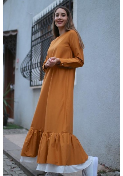 Pastelastore Zeyn Fırfırlı Elbise Hardal