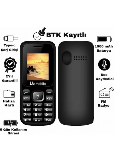 Uz Mobile - Tuşlu Telefon - Asker Telefonu - Yerli Üretim UZ Türkiye Garantili