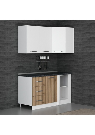 Minar 150cm Köşe Mutfak Dolabı - Beyaz/dore K150-d3