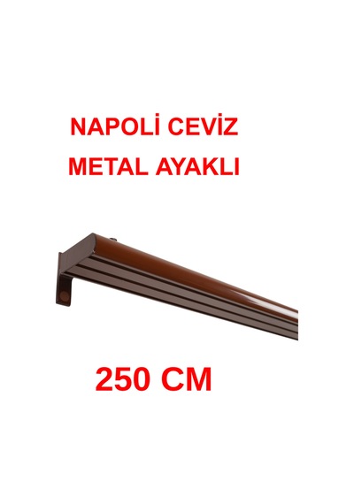 Napoli Metal Başlıklı Üçlü Dekoratif Ray Korniş Modern Rustik-ceviz 250 Cm Ceviz