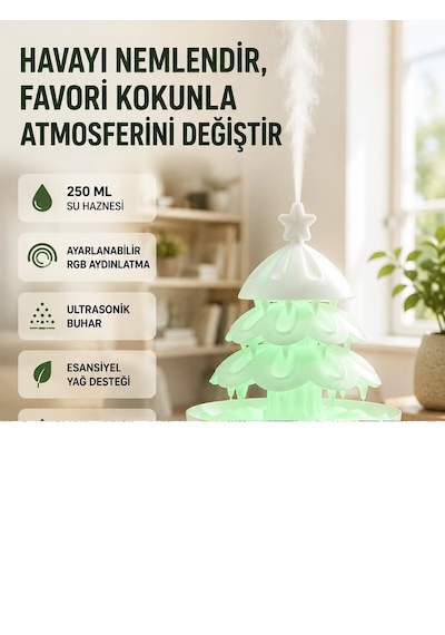 250 Ml Şans Ağacı Hava Nemlendirici Çok Renkli Işıklı Aroma Cihazı